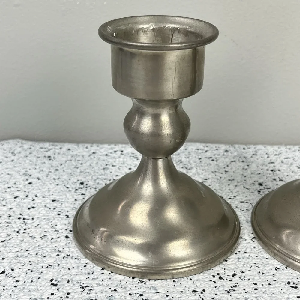 Vintage HANLE Pewter Candlesticks Pair ATC Distinctive American MCM Holders
